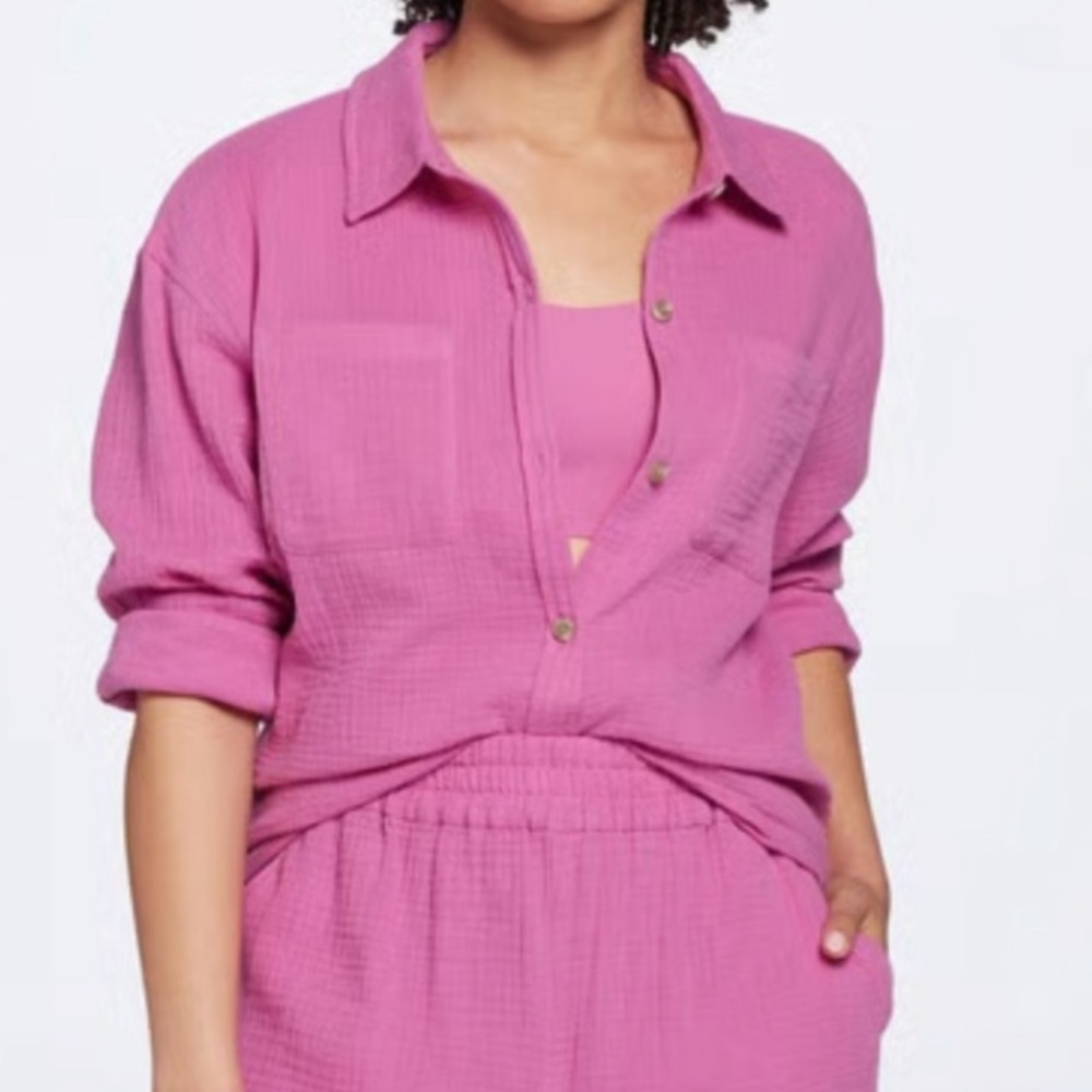 Calia / Geranium Purple Button-Up utility Shirt - swim coverup
